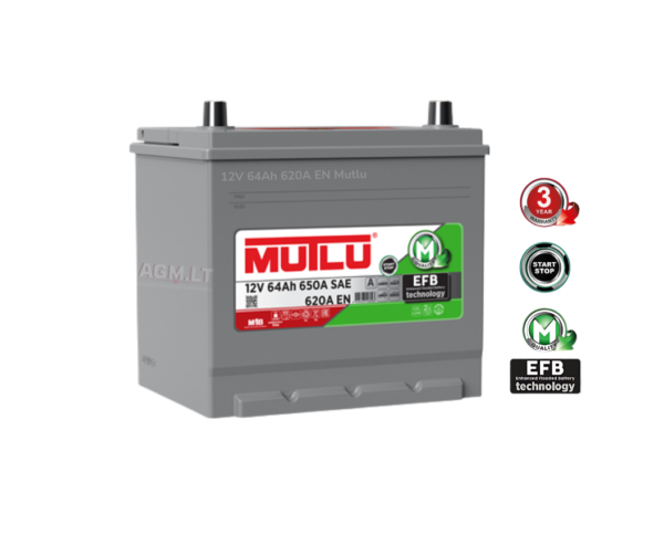 Mutlu 64Ah 620A EFB -/+ JIS akumuliatorius
