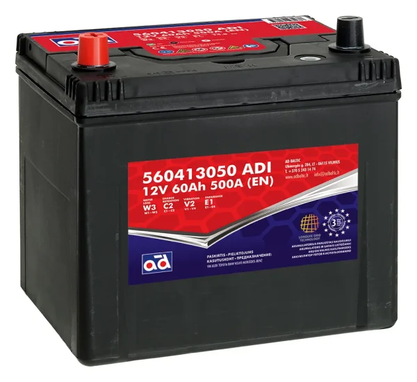 AD 560413050 60Ah 500A +/- akumuliatorius