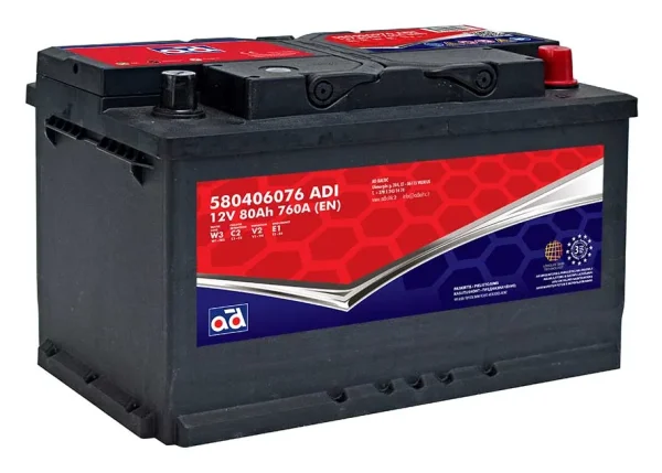 AD 580406076 80Ah 760A -/+ akumuliatorius