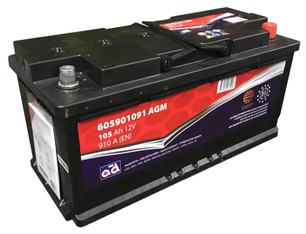 AD 605901091 105Ah 910A AGM -/+ akumuliatorius